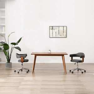 vidaXL Scaun de birou pivotant, gri, lemn curbat și material textil imagine