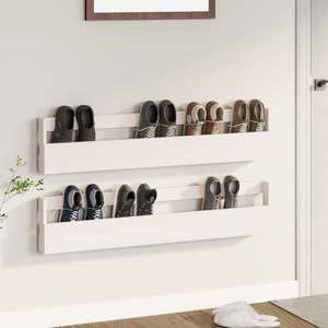 vidaXL Pantofare de perete, 2 buc., alb, 110x9x23 cm, lemn masiv pin imagine