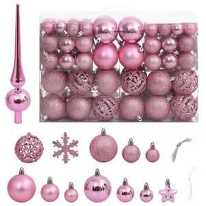 vidaXL Set globuri de Crăciun 111 buc., roz, polistiren imagine