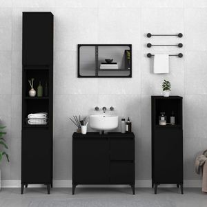 vidaXL Set dulapuri de baie, 3 piese, negru, lemn prelucrat imagine