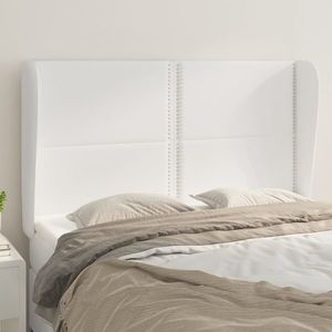 vidaXL Tăblie de pat cu aripioare, alb, 147x23x118/128 cm, piele eco imagine