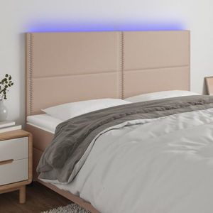 vidaXL Tăblie de pat cu LED, cappuccino, 160x5x118/128 cm, piele eco imagine