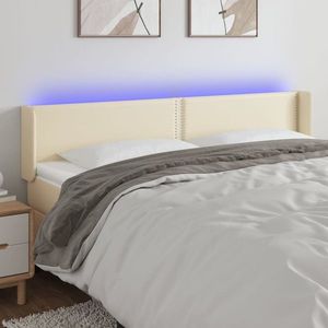 vidaXL Tăblie de pat cu LED, crem, 163x16x78/88 cm, piele ecologică imagine