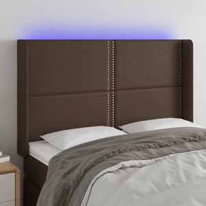 vidaXL Tăblie de pat cu LED, maro, 147x16x118/128 cm, piele ecologică imagine