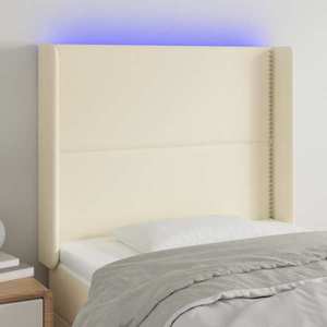 vidaXL Tăblie de pat cu LED, crem, 83x16x118/128 cm, piele ecologică imagine