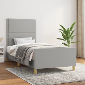 vidaXL Cadru de pat cu tăblie, gri deschis, 90x200 cm, textil imagine