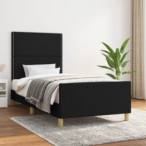 vidaXL Cadru de pat cu tăblie, negru, 90x200 cm, textil imagine