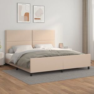 vidaXL Cadru de pat cu tăblie, cappuccino, 200x200 cm, piele ecologică imagine