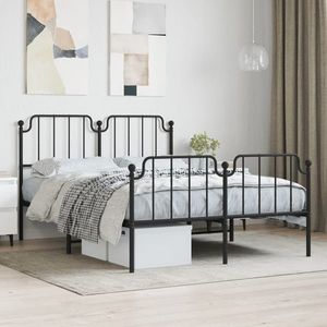 vidaXL Cadru pat metalic cu tăblie de cap/picioare , negru, 135x190 cm imagine
