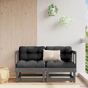 vidaXL Canapea de colț de grădină, 2 buc., gri, lemn masiv de pin imagine