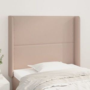 vidaXL Tăblie pat cu aripioare cappuccino 83x16x118/128 cm piele eco imagine