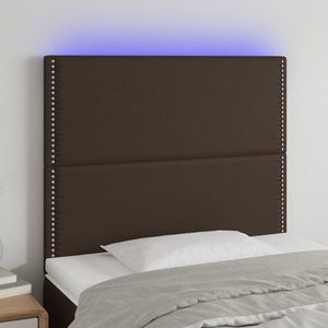 vidaXL Tăblie de pat cu LED, maro, 90x5x118/128 cm, piele ecologică imagine