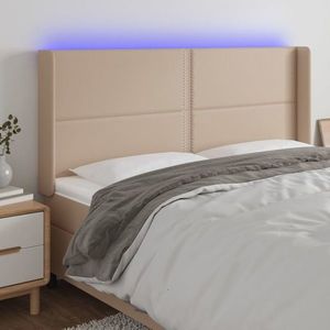 vidaXL Tăblie de pat cu LED, cappuccino, 163x16x118/128 cm, piele eco imagine