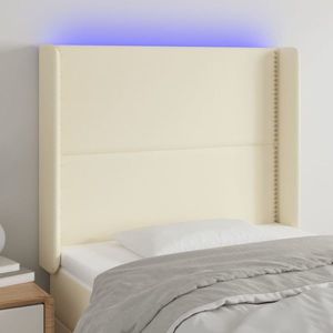 vidaXL Tăblie de pat cu LED, crem, 93x16x118/128 cm, piele ecologică imagine