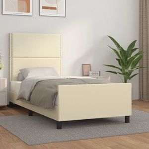 vidaXL Cadru de pat cu tăblie, crem, 90x200 cm, piele ecologică imagine