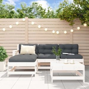 vidaXL Set mobilier relaxare de grădină 5 piese alb lemn masiv de pin imagine