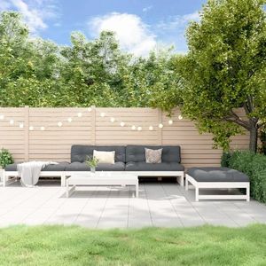 vidaXL Set mobilier relaxare de grădină 5 piese alb lemn masiv de pin imagine