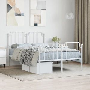 vidaXL Cadru pat metalic cu tăblie de cap/picioare , alb, 120x190 cm imagine