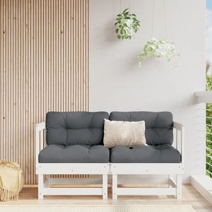 vidaXL Canapele de colț pentru grădină, 2 buc., alb, lemn masiv de pin imagine
