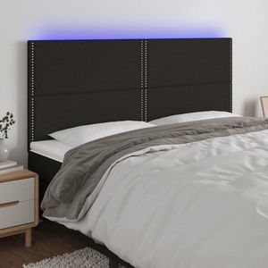 vidaXL Tăblie de pat cu LED, negru, 180x5x118/128 cm, textil imagine
