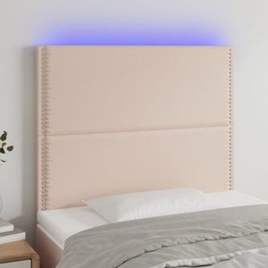 vidaXL Tăblie de pat cu LED cappuccino 80x5x118/128cm, piele ecologică imagine