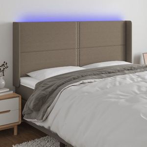 vidaXL Tăblie de pat cu LED, gri taupe, 163x16x118/128 cm, textil imagine