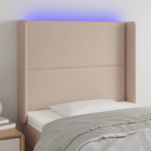 vidaXL Tăblie de pat cu LED cappuccino 83x16x118/128cm piele ecologică imagine