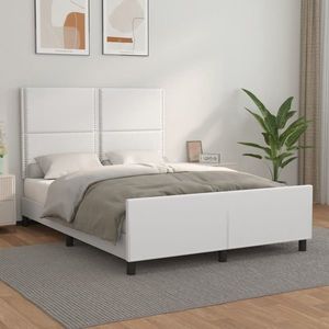 vidaXL Cadru de pat cu tăblie, alb, 140x200 cm, piele ecologică imagine