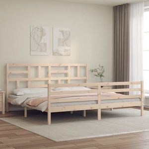 vidaXL Cadru de pat cu tăblie Super King Size, lemn masiv imagine