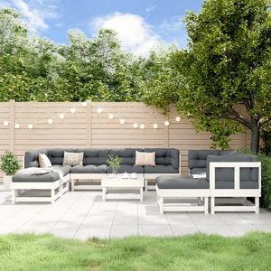 vidaXL Set mobilier grădină, 11 piese, alb, lemn masiv pin imagine