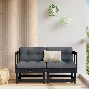 vidaXL Canapea de colț de grădină, 2 buc., negru, lemn masiv de pin imagine