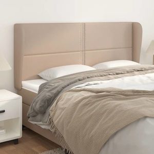 vidaXL Tăblie pat cu aripioare cappuccino 163x23x118/128 cm piele eco imagine