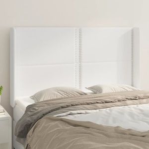vidaXL Tăblie de pat cu aripioare, alb, 147x16x118/128 cm, piele eco imagine