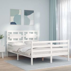 vidaXL Cadru de pat cu tăblie, dublu, alb, lemn masiv imagine