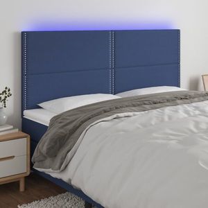 vidaXL Tăblie de pat cu LED, albastru, 200x5x118/128 cm, textil imagine