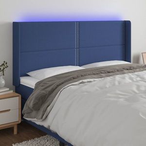 vidaXL Tăblie de pat cu LED, albastru, 203x16x118/128 cm, textil imagine