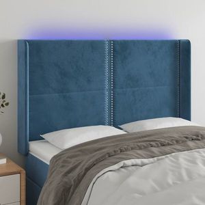 vidaXL Tăblie de pat cu LED, albastru închis, 147x16x118/128cm catifea imagine