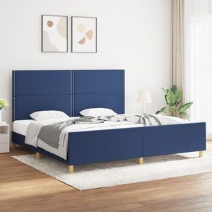 vidaXL Cadru de pat cu tăblie, albastru, 200x200 cm, textil imagine