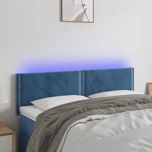 vidaXL Tăblie de pat cu LED, albastru închis, 144x5x78/88 cm, catifea imagine