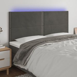 vidaXL Tăblie de pat cu LED, gri închis, 160x5x118/128 cm, catifea imagine