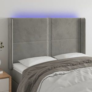 vidaXL Tăblie de pat cu LED, gri deschis, 147x16x118/128 cm, catifea imagine