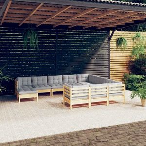 vidaXL Set mobilier grădină cu perne gri, 11 piese, lemn de pin imagine