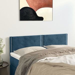 vidaXL Tăblii de pat, 2 buc., albastru închis, 72x5x78/88 cm, catifea imagine