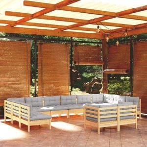 vidaXL Set mobilier grădină cu perne, 12 piese, gri, lemn masiv pin imagine