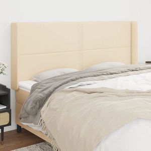 vidaXL Tăblie de pat cu aripioare, crem, 163x16x118/128 cm, textil imagine