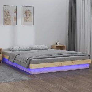 vidaXL Cadru de pat cu LED mic dublu, 120x190 cm, lemn masiv imagine