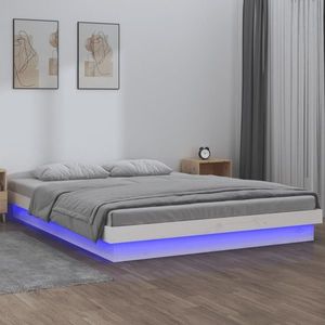 vidaXL Cadru de pat cu LED, alb, 160x200 cm, lemn masiv imagine