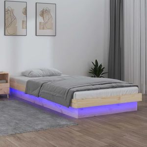 vidaXL Cadru de pat cu LED, 90x200 cm, lemn masiv imagine