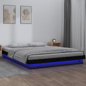 vidaXL Cadru de pat cu LED mic dublu, negru, 120x190cm, lemn masiv imagine