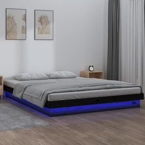vidaXL Cadru pat LED King Size, negru, 150x200 cm, lemn masiv imagine